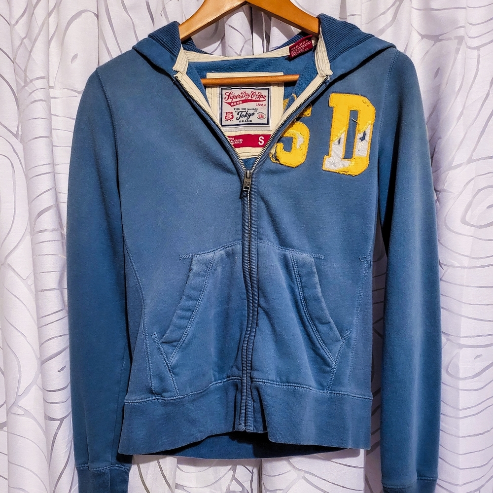 SUPERDRY BLUE ZIP UP HOODIE (SMALL)